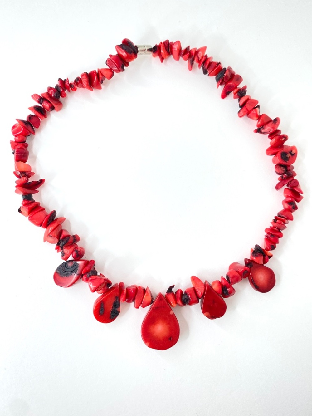 Natural Red Coral Vintage Necklace Likely Pacific Coral Teardrop Bold Statement